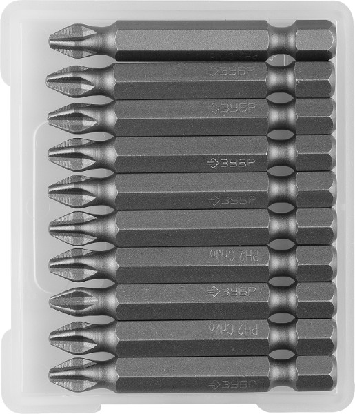 26001-2-50-10 Биты ЗУБР МАСТЕР кованые, хромомолибденовая сталь, тип хвостовика E 1/4, PH2, 50мм, 10шт купить оптом