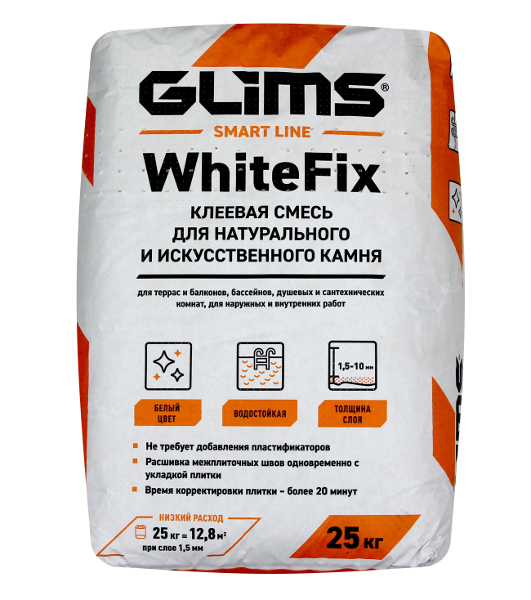 Клей плиточный Glims WhiteFix Белый, 25 кг купить оптом