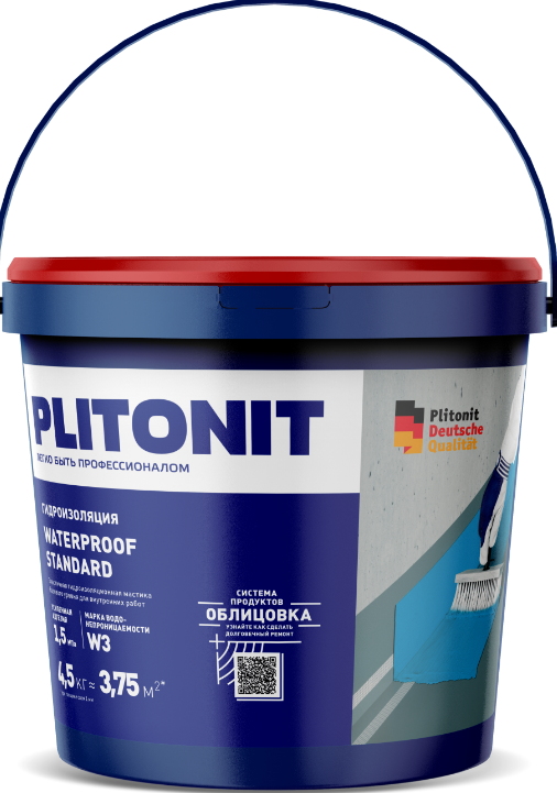 PLITONIT WaterProof Standard Эластичная гидоизоляционная мастика для внутренних работ 4.5 кг  (96шт/подд.)