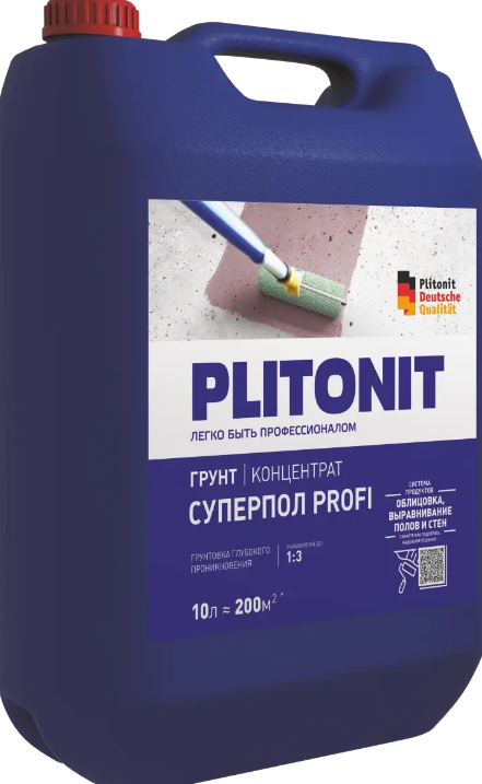 PLITONIT Грунт СуперПол PROFI Грунтовка глубокого проникновения д/подготовки основания под ровнители для полов; концентрат 1:3 10 кг  (40шт/подд.)