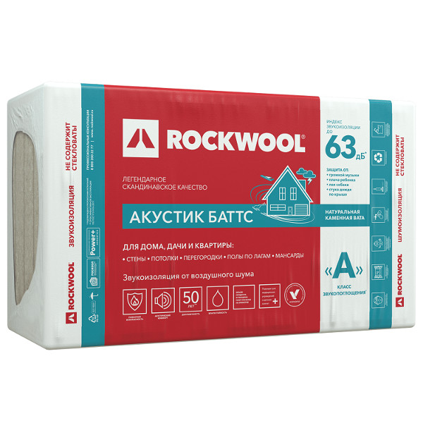 Базальтовая вата Rockwool  Акустик Баттс 1000х600х50 (10шт/6м.кв/0,3 м.куб) купить оптом