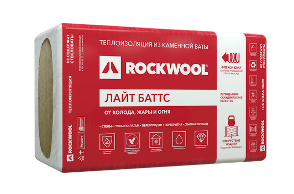 Базальтовая изоляция Rockwool  Лайт Баттс  1000х600х100 мм (5шт/3кв.м/0.3куб.м) купить оптом