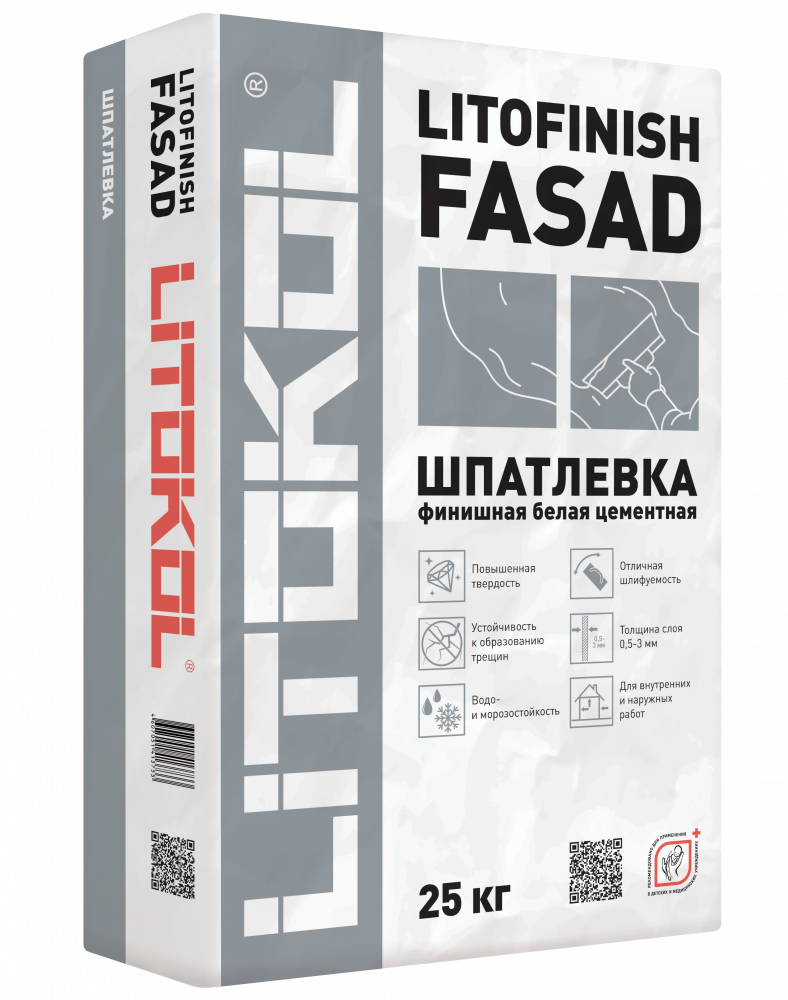 Литокол LITOFINISH FASAD финишная цементная шпаклевка 25кг