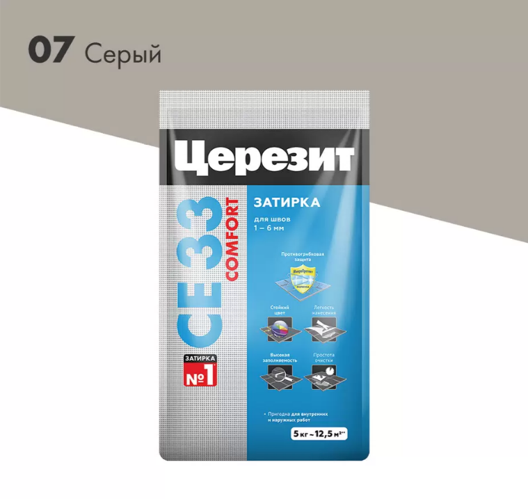 Затирка для плитки Церезит CE33 №07 серая, 5 кг