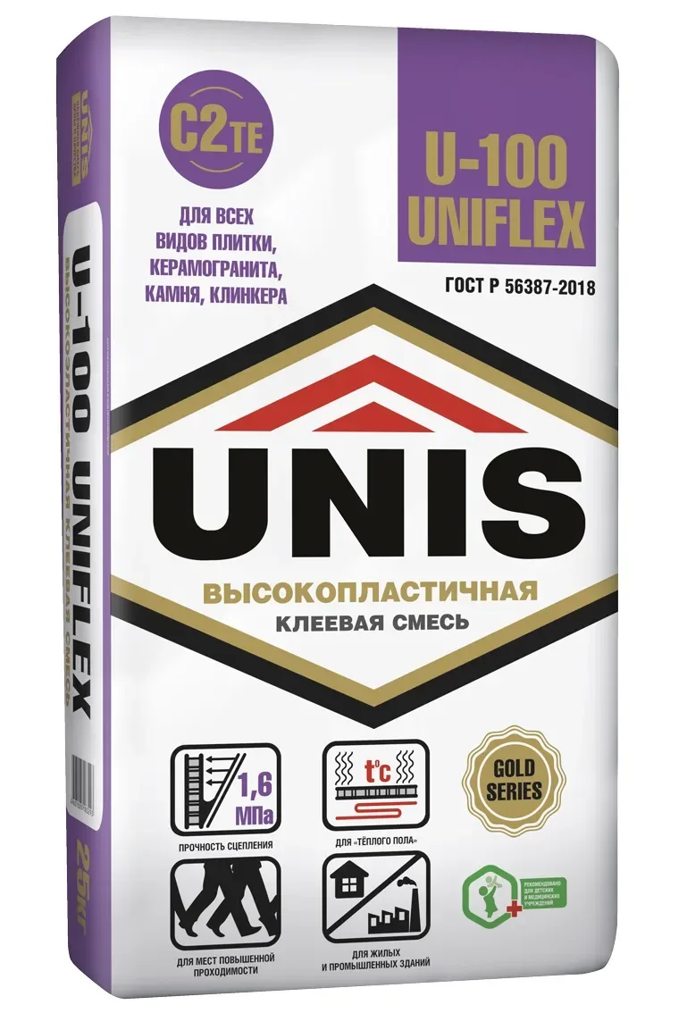 Клей плиточный высокоэластичный Юнис UNIFLEX U-100, 25 кг