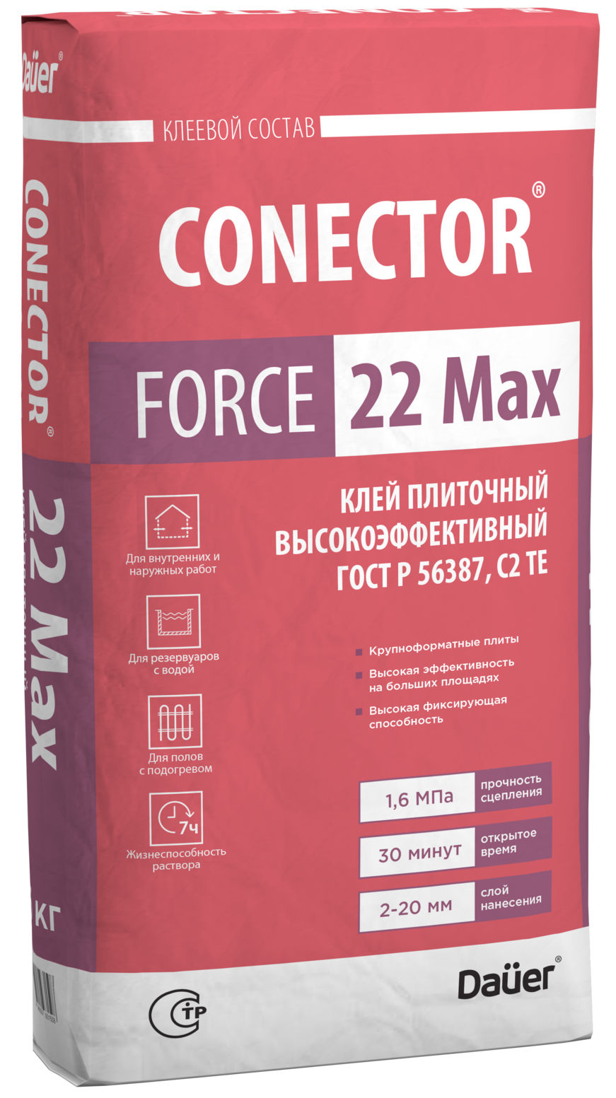 Купить Dauer CONECTOR FORCE 22 Max Клей плиточный Высокоэффективный 25 кг оптом в Москве от производителя